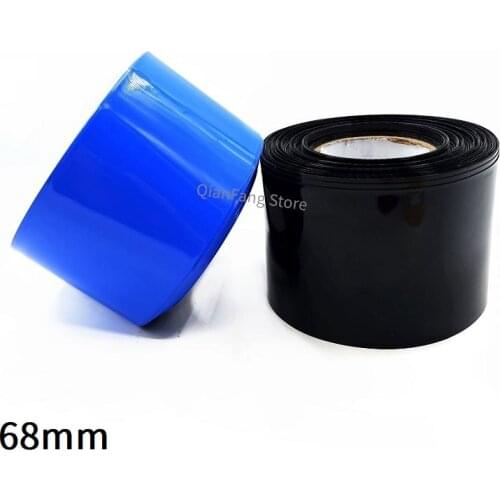 PVC Heat Shrink Tube 68mm Width Blue Black Shrinkable Cable Sleeve Sheath Pack Cover for 18650 Lithium Battery Film Wrap