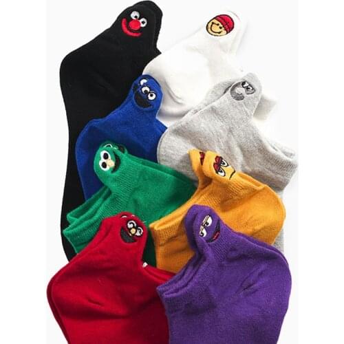 Funny Socks Fashion Slippers Women Sesame Street Cartoon Cotton Summer Ankle Socks Folding Multi-Color Unisex Funny Socks