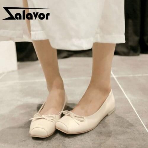 ZALAVOR Plus Size 30-43 Women Flat Shoes Square Toe Bow Tie Women Shoes Casual Fashion Flat Shoes Women Daily Footwear