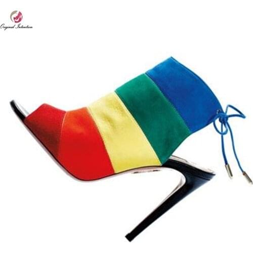 Original Intention Fashion Rainbow Color Ankle Sandals Woman Colorful Open Toe Stiletto Heels Charm Sweety Shoes Woman Concise