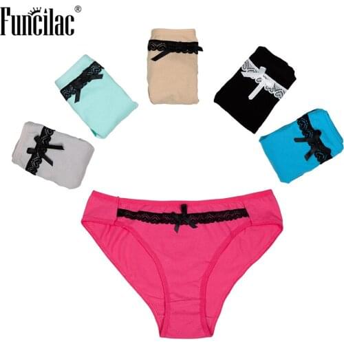 FUNCILAC 5pcs/lot Women Panties Cotton Lace Patchwork Briefs for Girls Low-rise Underpant Women Underwear Cotton Crotch Lingerie