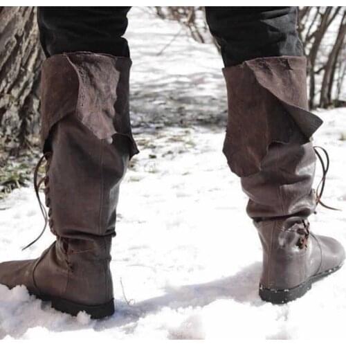 Plus Size Men Knee Boots Women Winter Booties Flat Heel Lace-up Boots for Hiking z4022