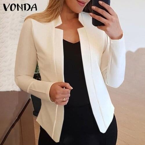 OL Style Women Autumn Winter Coats Casual Solid Color Long Sleeve Suit Blazer 2021 VONDA Ladies Office Jackets Femme Outerwears