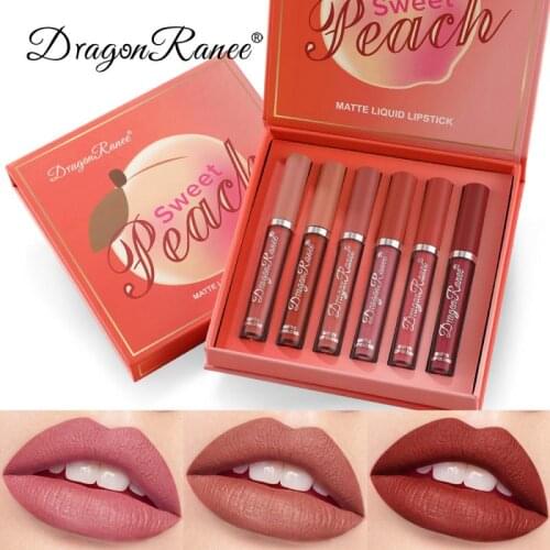 DRAGON RANEE 6PCS Liquid Lipstick Velvet Matte Lipstick Waterproof Long Lasting Silky Lip Gloss Red Sexy Lip Makeup TSLM2