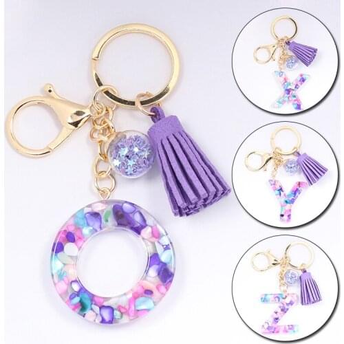 1PC Bag Pendant Tassel Sequin Keychain Handmde Gift A-Z Alphabet Key Ring Holder Key Accessories