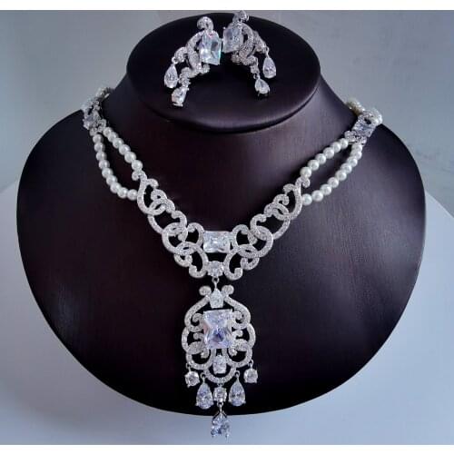 2021 new fashion luxury retro crystal CZ zircon necklace earring set,wedding bridel dinner banquet dress jewelry free shipping