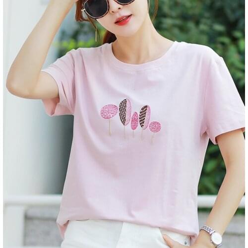 2021 New High Quality 100% Cotton T Shirt Women Short Sleeve O-Neck Embroidery Floral Tops Tee Casual Striped Camiseta Mujer