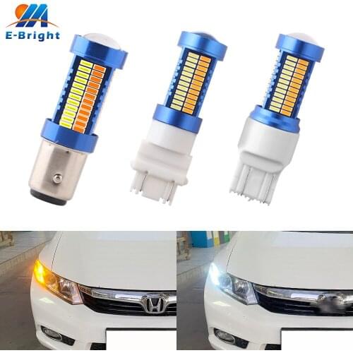 50pcs DC 12V P21/5W 4014 108 SMD LED 1157 BAY15D 3157 7443 W21W Turn Signal Daylight Headlight White/Amber Dual Color Switchback
