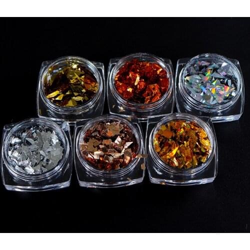 6 Boxes Irregular AB White Shell Paper Sequins Laser Gold Silver Nail Glitter Flakes Set For DIY Nail Art Decorations Manicure