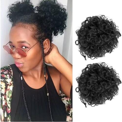 Afro Bun Puff Short Curly Wig Ponytail Drawstring Jerry Curl Bun Clip in on Synthetic Kinky Curly Chignon Hair Bun