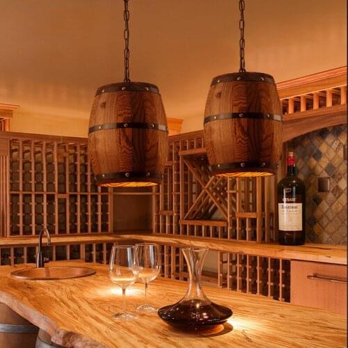 American style rural retro dining room living room bedroom coffee house creative solid wood art bucket decoration Chandelier