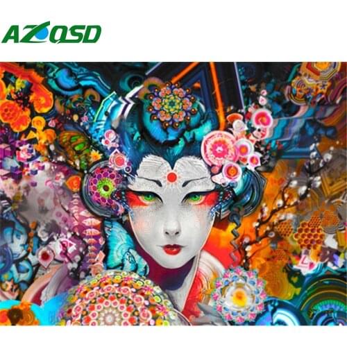 AZQSD Coloring By Numbers Japanese Geisha Handpainted Modern Wall Art Gift Paint By Number Canvas Portrait Kits Home Decor