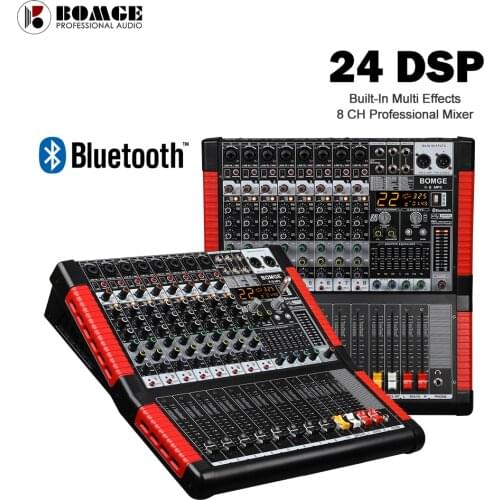 BOMGE 8 Channel Mixing Console 24 DSP Effect Professional USB Bluetooth Digital DJ Karaoke KTV Sound Audio Mixer with MP3