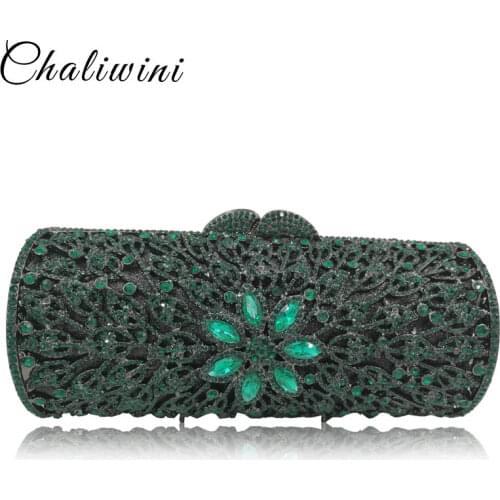 Chaliwini Round Hollow Out Crystal & Beaded Women Gold Evening Minaudiere Bags Wedding Party Handbag Bridal Mini Clutch Purse