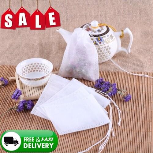 Tea Bags 100Pcs/Lot Empty Scented Drawstring Pouch Bag 5.5*7CM Seal Filter Cook Herb Spice Loose Coffee Pouches Kitchen Tools