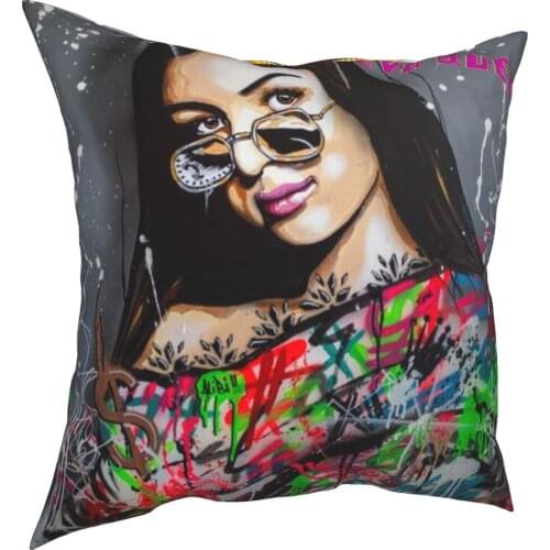 Eva Queen Cool Girl Pillowcase Printed Polyester Cushion Cover Decorative Throw Pillow Case Cover Home Square 40X40cm