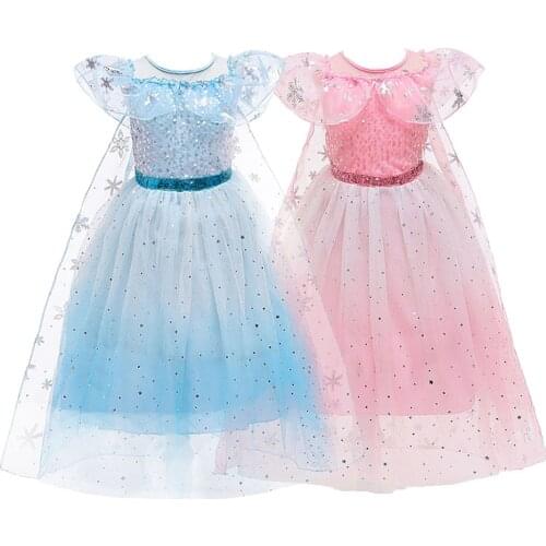 Girls Birthday Party Costumes Children Elsa Dress Girls Pink Blue Princess Dresses Kids Christmas Halloween Costumes 3-10 Years