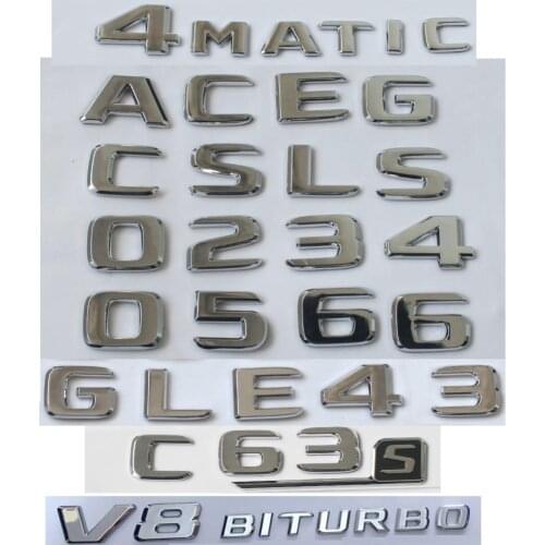 For Mercedes Benz AMG W177 W205 W222 W166 X166 X253 W213 W212 X218 C218 C117 Chrome Trunk Letters Number Badge Emblem Emblems