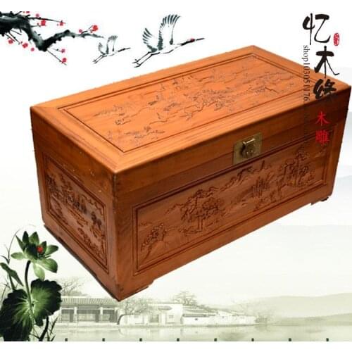 Dongyang woodcarving camphor wood furniture wood carved camphorwood box suitcase box antique calligraphy collection box insect d
