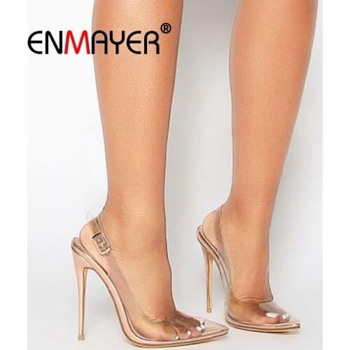 ENMAYER 2019 Basic Super High Thin Heels Zapatos Mujer Tacon Ladies Shoes Pointed Toe Party Slip-On Heels Size 34-43 LY2202