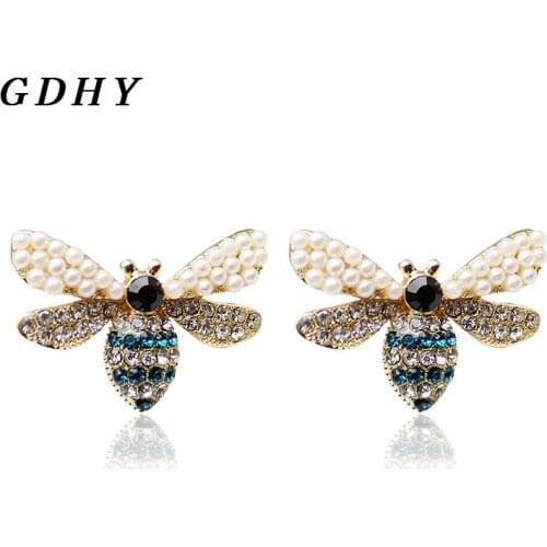 GDHY Little Bee Brooches Crystal Rhinestone Pearl Insect Breast Pin Brooch Brooches Gifts For Women Trendy Luxury Jewelry