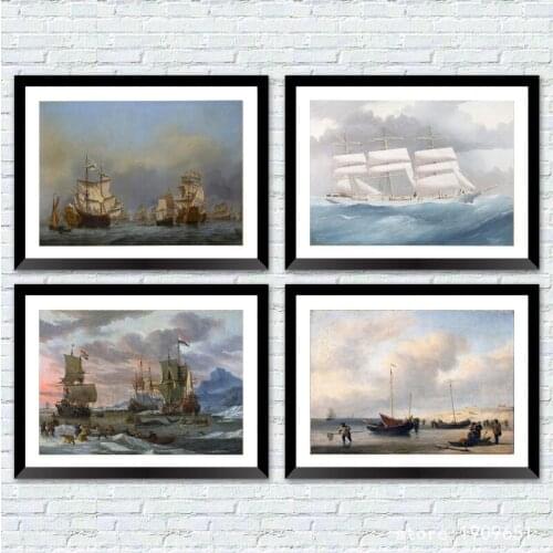 Cotton no frame classical white boat seascape canvas printings oil painting printed on cotton home wall art decoration picture