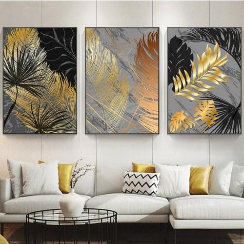 Nordic Plants Golden Leaf Canvas Painting Floral Botanical Posters Prints Wall Art Picture for Living Room Wall Decor Cuadros