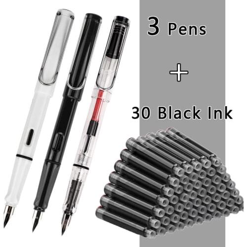 Student Fountain Pen & Replacable Ink Set Black/Blue/Red ink EF 0.38 mm School Pens Office Supplies Stationery for Writing