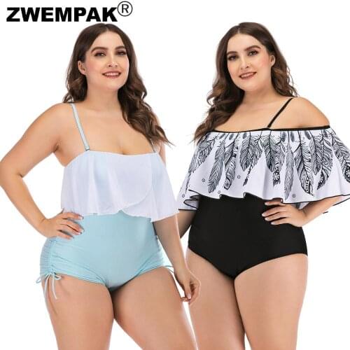 Women Ruffle Swimming Suits Large 3XL Beach Wear High Waisted Swimwear Big Bikini Female Bathing Suits Beachwear 4XL Plus Size