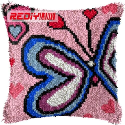 LADIY Latch Hook Cushion Kits Yarn for Embroidery Cushion Cover Butterfly Love Pillow Case Seat Cushion Decorative Pillow BZ243