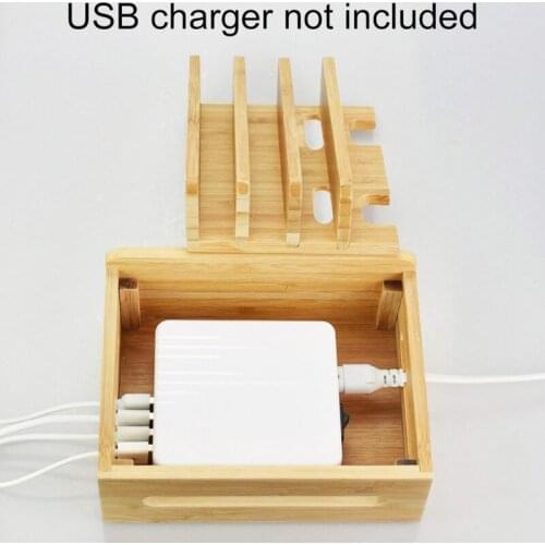 Multifunction Mobile Phone Holder Stand Charging Station Wooden Storage Box 94PF