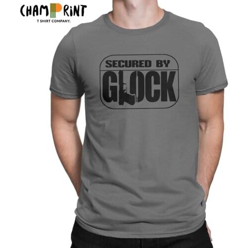 Humor Secured By Glock Handgun T-Shirts Men Crewneck 100% Cotton T Shirt Short Sleeve Tees 4XL 5XL 6XL Tops