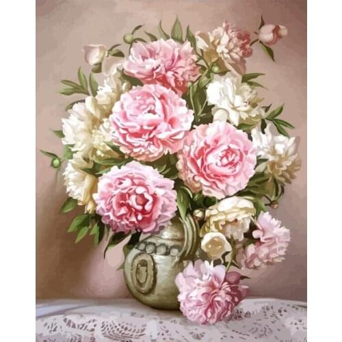 Paint By Number Flower Coloring Canvas Peony Kits Drawing HandPainted Frame Paintings By Number Home Decor Pictures DIY Art Gift