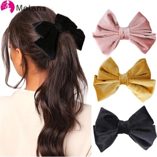 Molans Korea 2020 New Girls' Velvet Bow Barrette Hair Clips Women Hair Accessories Ponytail Clip Solid Color Big Bow Hairpins