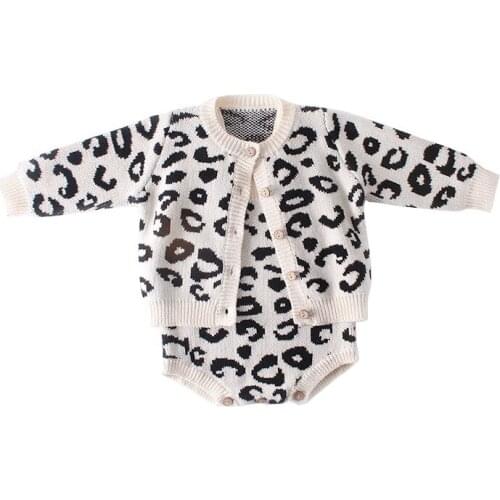 New Knitted Baby Girl Leopard Print Romper Cotton Knit Infant Toddle Jumpsuit Rompers Princess Baby Onesie