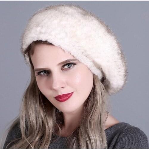 New Winter Women Beret Hat Fashion Mink Cashmere Beanie Thicken Knitting Headwear Warm Cotton Cap for Lady