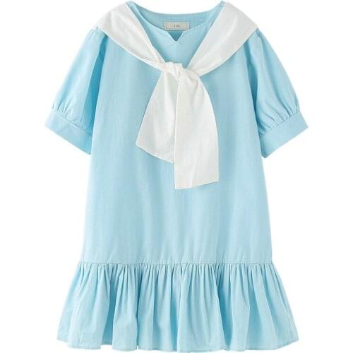 Girls'Dresses Summer New Style Teenagers Fashion Casual Dress For Girl Child 4-12Y Solid Color Princess Dress Children Clothes