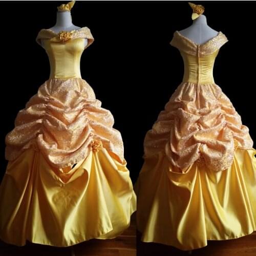 Live-action Movie Beautiful Girl And Beast Belle Princess Dress Halloween Carnival Ball Gown Adult Women Cosplay Costume