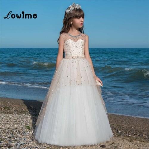Flower Girl Dresses For Weddings Crystal Kids Evening Gown First Communion Dresses For Girls Vestido Longo 2018 Custom Communion