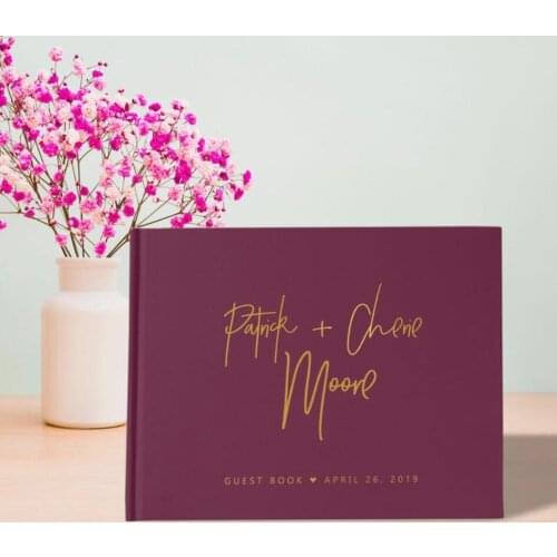 Custom any language Burgundy Wedding Guest Book, Custom wedding Engagement Gift guestbook photo albums