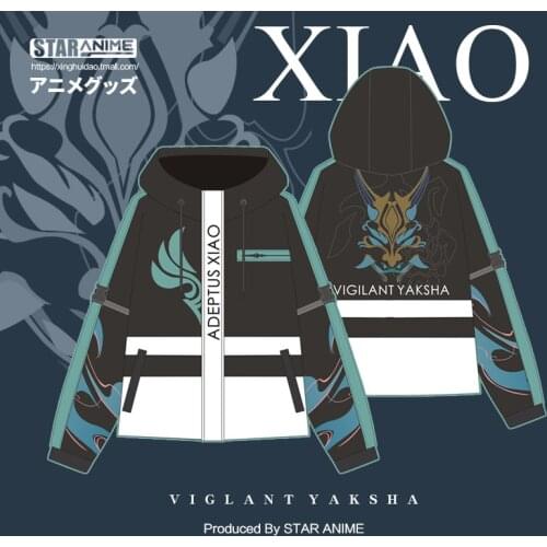 Anime Genshin Impact Xiao Casual Hoodies Coat Unisex Cosplay Hooded Zipper Jacket Long Pants Fashion Set Student Autumn Winter