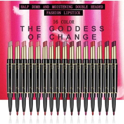 Pudaier 2 in 1 16 Color New Double Ended Sexy Lasting Matte Lipstick Waterproof Lipliner Lipstick Pencil