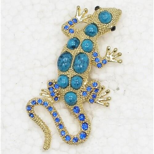 Rhinestone Blue brooch Gecko Pin brooches C616 B2