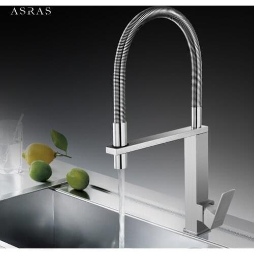 AS-3055 Wand Rotating Hot and Cold Kitchen Sink Mixer 304 Stainless Steel Pullout Kitchen Faucet Washbasin Spring Pulldown Tap