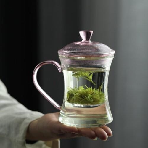 Glass, tea and water separation, tea cup with cover, high value office water cup, transparent green tea cup