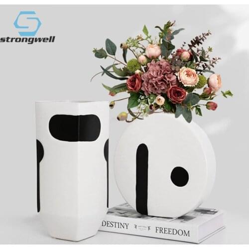 Strongwell Home Decoration Accessories Geometric Ceramic Vase Art Vases Ornament Desktop Decoration Flower Arrangement Crafts