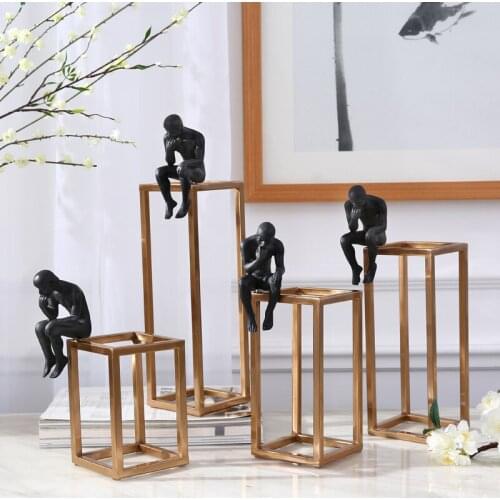 Thinker Rodin Sculpture Gold Stainless Steel Frame Desktop Decoration Modern Elegant Soft-fitting Home Decor Figure Adornment