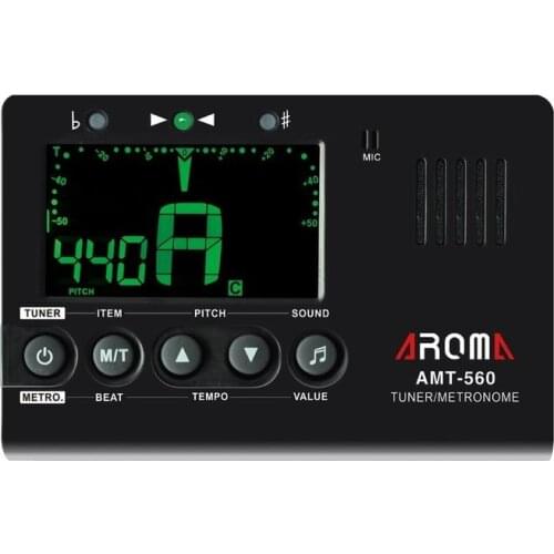 Aroma AMT-560 Electric Guitar Tuner & Metronome Built-in Mic with Pickup Cable 6.3mm for Violin Ukulele Universal Portable