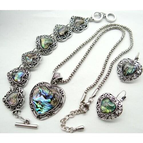 Vintage Abalone Shell Water droplets shape Sets charm Pendant Jewelry making Necklace Earrings Bracelet 1Set Silve Set