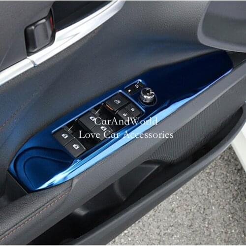 Stainless steel Inner Armrest Panel Cover Window Glass Lift Switch Frame Trims For Toyota Camry XV70 2018 2019 Car Accessories